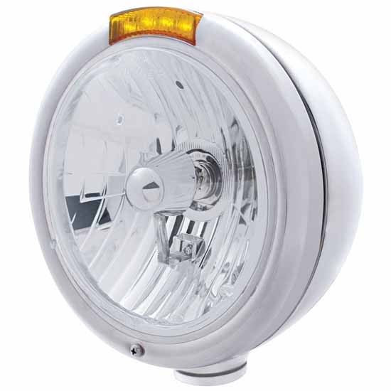 Amber LEDs & Lens Pair LED Teardrop Headlight Turn Signal Cover for